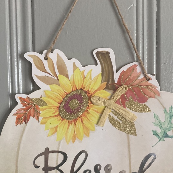 NWT Cream Glittered Pumpkin w/ Galvanized BLESSED Fall Harvest Decoration 🌻🍂🍁 - Picture 4 of 9